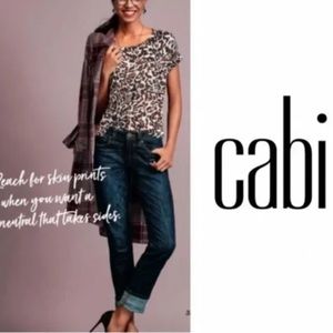 CaBi Pink Panther Cropped short sleeve cheetah print Tee shirt blouse size Small